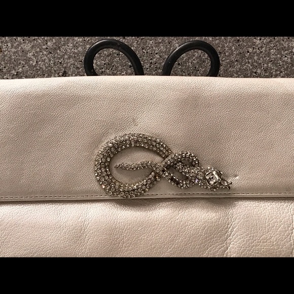 Pearl Leather Clutch with Crystal Snake accent - Picture 4 of 11